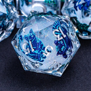 Blue Cat Dnd Resin Dice Set D and D White Liquid Active Core Sharp Edge Dice for D&D Dungeons and Dragons Polyhedral Role Playing Games Dice
