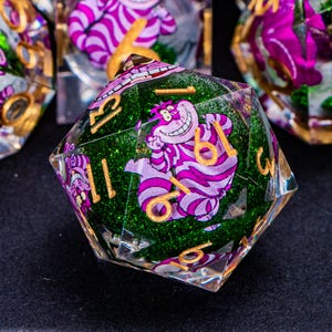 Pink Cat Dnd Resin Dice Set D and D Green Liquid Active Core Sharp Edge Dice for D&D Dungeons and Dragons Polyhedral Role Playing Games Dice