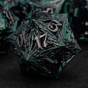 Green Tree Root Metal Dice Set, 7PCS Polyhedral RPG DND Dice