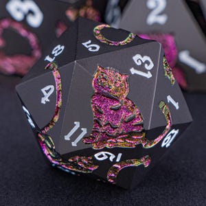 7PCS Pink Cat Dnd Metal Dice Set D and D Dungeons and Dragons Pathfinder Role Playing Game Dice D&D Polyhedral D20 Black Board Game Dice