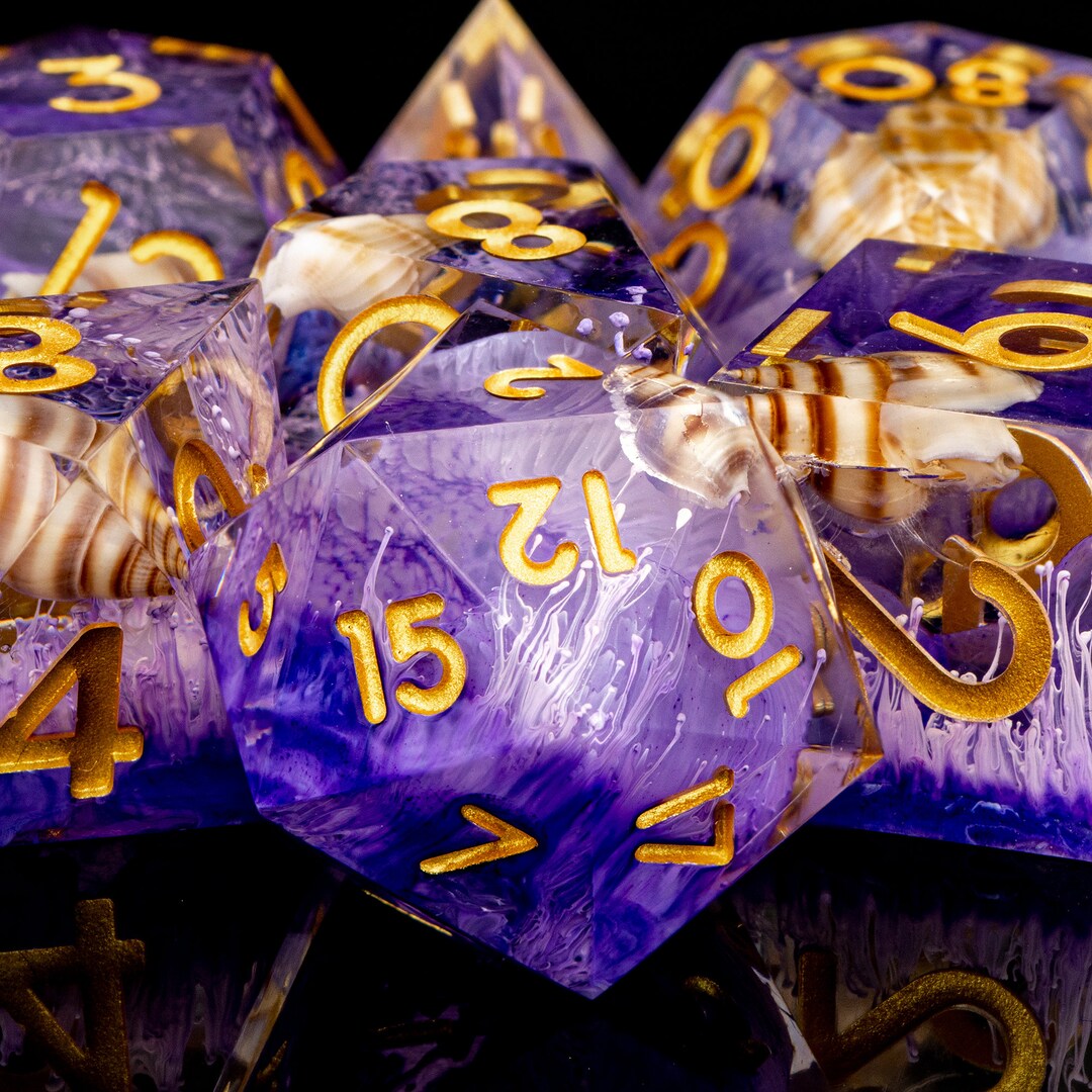Dungeon and Dragon Dice DND Resin Dice Set, Purple Sharp Edge Dice D&D Dice RPG D and D