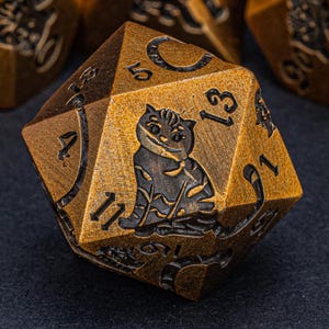 Ancient Gold Cat Cat Dnd Metal Dice Set D and D Dungeons and Dragons Pathfinder Role Playing Game Dice 7PCS D&D Polyhedral D20 RPG Game Dice