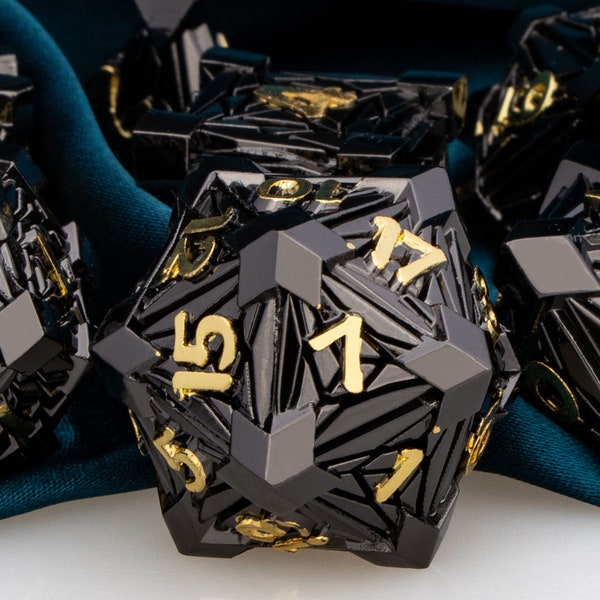 7PCS Black DND Metal Dice Set Red D and D Dungeon and Dragon Dice RPG Polyhedral D&D Dice for D+D Role Playing Games D20 D12 D10 D8 D6 D4