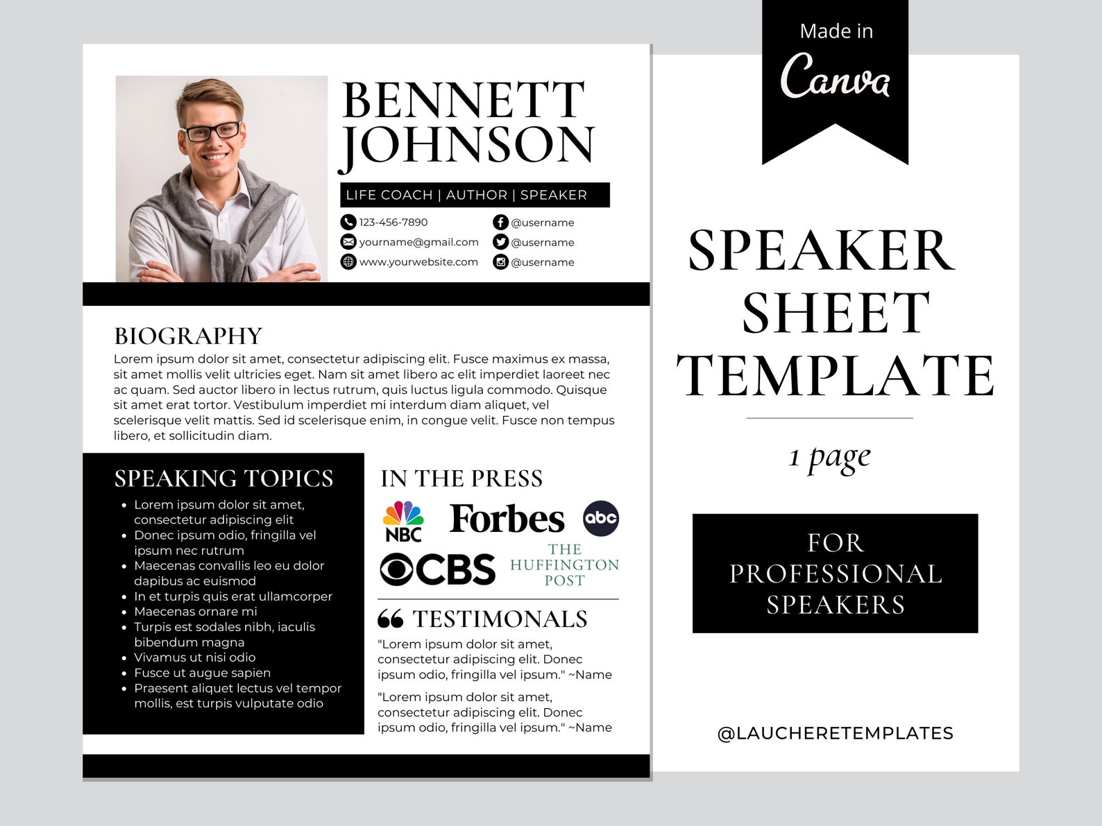 Speaker One Sheet Speaker Sheet Template Speaker Sheet Etsy