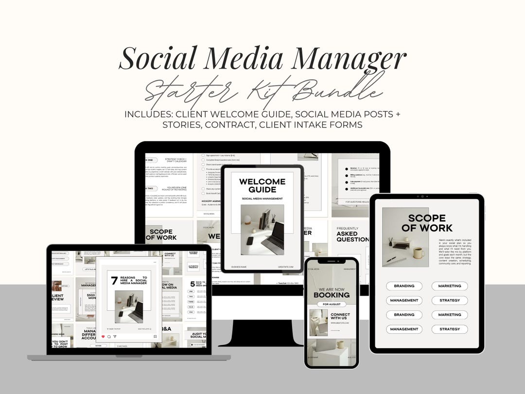 Social Media Manager Starter Kit Canva Bundle | Editable Client Welcome ...