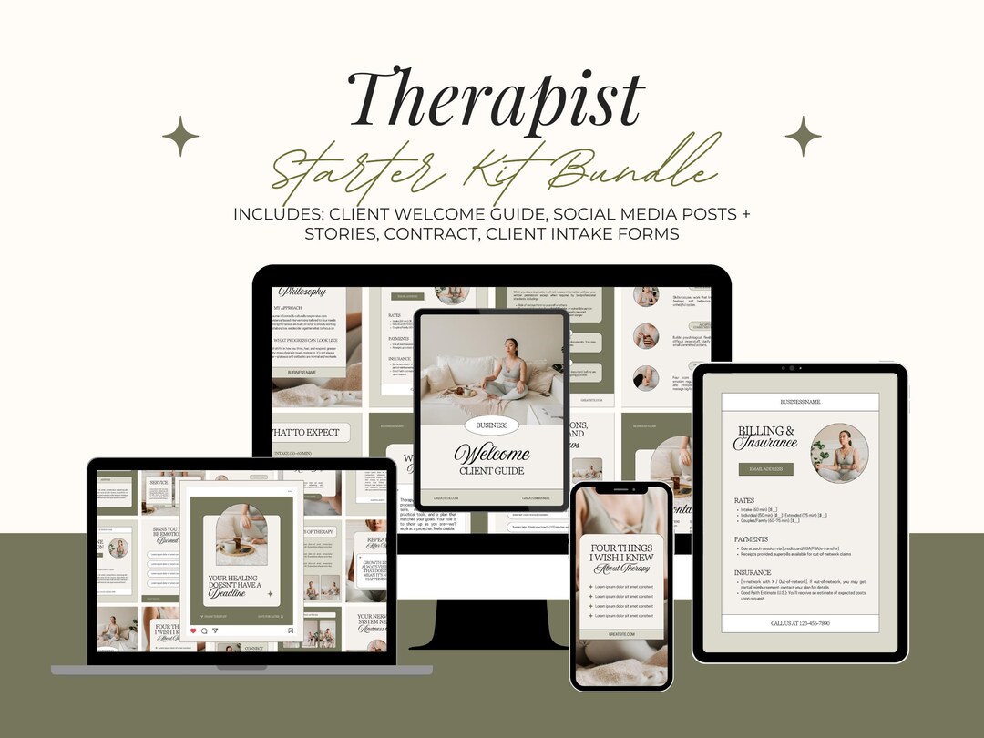 Therapist Starter Kit Canva Bundle | Counseling Welcome Guide ...