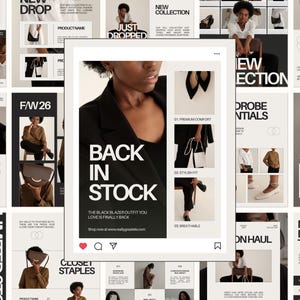 Modelli per social media di boutique, social media per marchi di abbigliamento, grafica per negozi di boutique, calendario dei contenuti per i social media