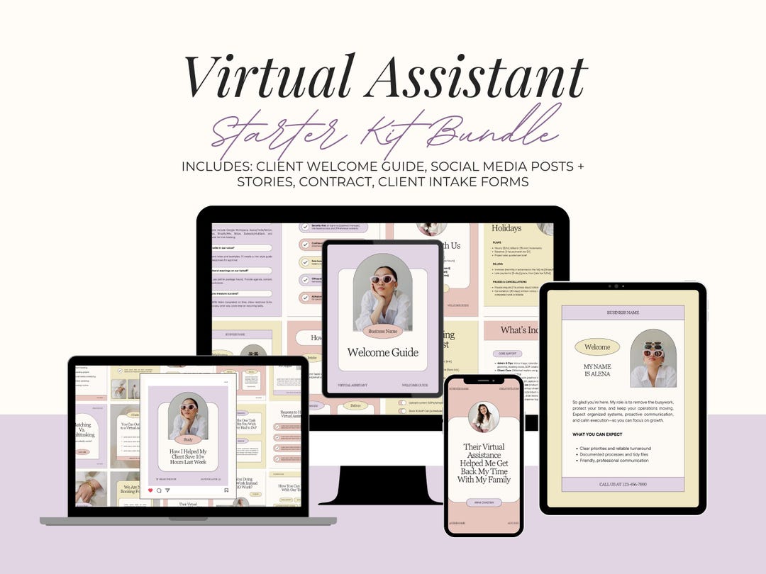 Virtual Assistant Starter Kit Canva Bundle | Editable Client Welcome ...