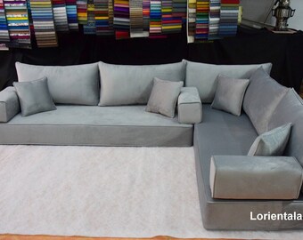 L SHAPED Velvet floor couch Gray floor sofa Arabic sofa Floor sofa bed Sectional sofa floor & rugs Arabic majlis sofa Turkish couch Turkey