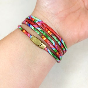 Thin leather handmade bracelet for women, wrap around bracelet, magnetic clip, made in France. image 6