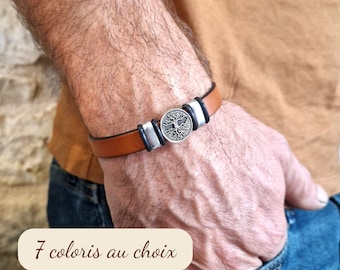 Bracelet artisanal en cuir avec arbre de vie, bracelet porte-bonheur, 7 coloris au choix, cadeau idéal (fermoir réglable)