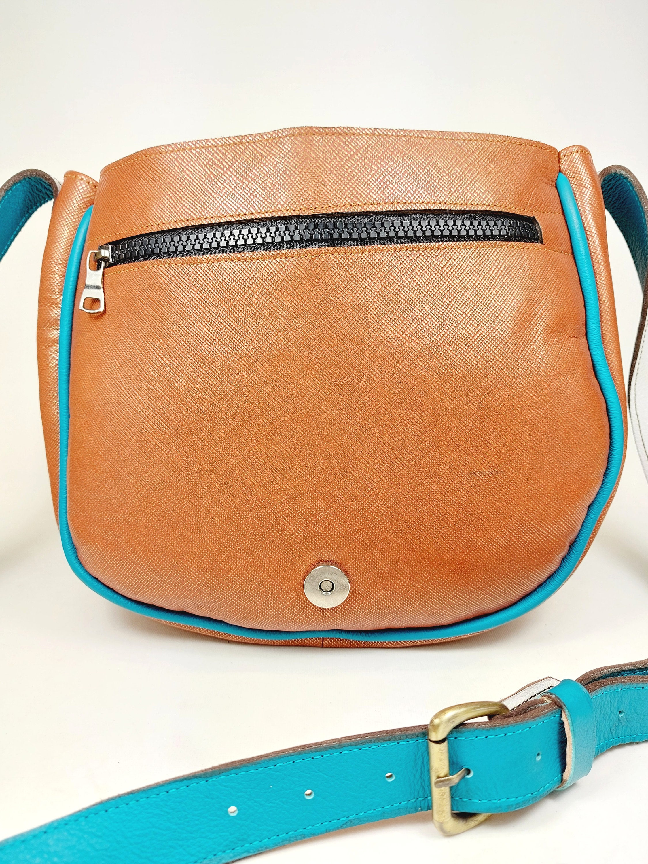 Handmade leather shoulder strap bag for women turquoise blue Etsy