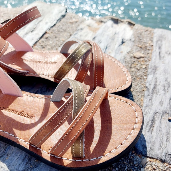 Sandales artisanales en cuir pour femme, nu-pieds cuir, chaussures d'été en cuir pour femme
