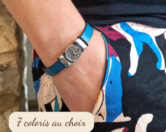 Bracelet symbolique arbre de vie en cuir, 7 coloris, idéal cadeau, fermoir réglable