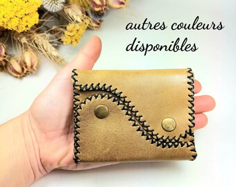 Porte-monnaie artisanal en cuir très pratique, rangement cartes, monnaie et billets, pour homme et femme, cadeau utile et durable