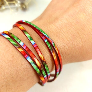 Thin leather handmade bracelet for women, wrap around bracelet, magnetic clip, made in France. 5