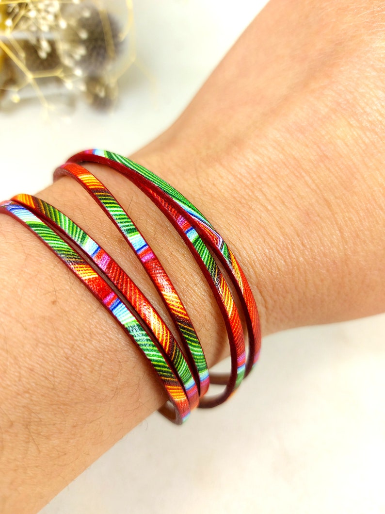 Thin leather handmade bracelet for women, wrap around bracelet, magnetic clip, made in France. 5