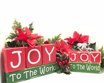 Mini Wooden Christmas Blocks, Tiered Tray Christmas Decor, Joy to the World Wood Blocks, Living Room Decor, Shelf Sitter Sign