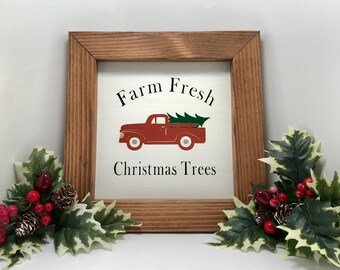 Farm Fresh Christmas Trees Hand Painted Wood Sign, Christmas Sign, Christmas Decor, Old Truck Sign