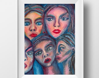Original Ölpastell Portrait | Feministische moderne Kunst | Kleine Frauenbildnis 15x20