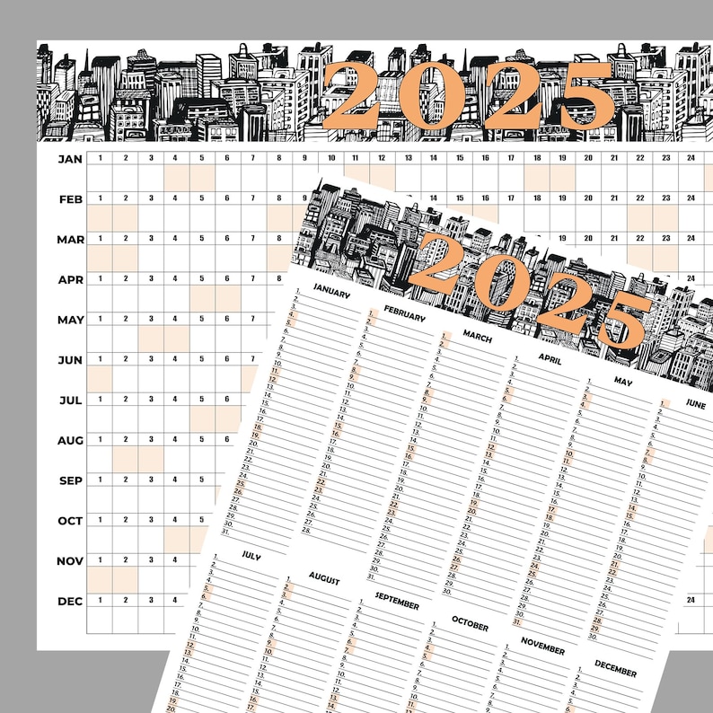 2025 Retro Urban Large Wall Planner, Annual Wall Planner, Vintage