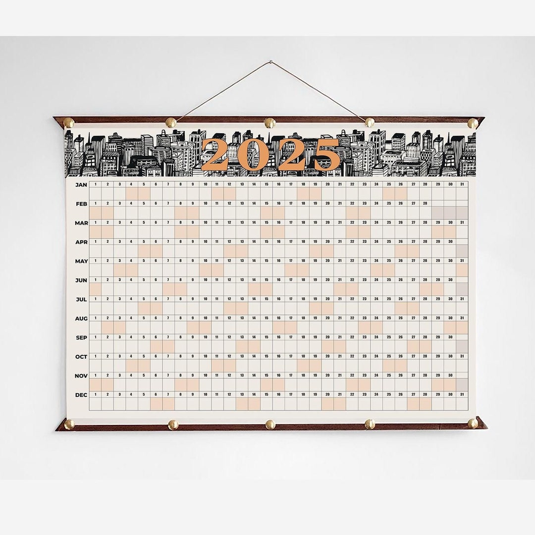 2025 Retro Urban Large Wall Planner, Annual Wall Planner, Vintage