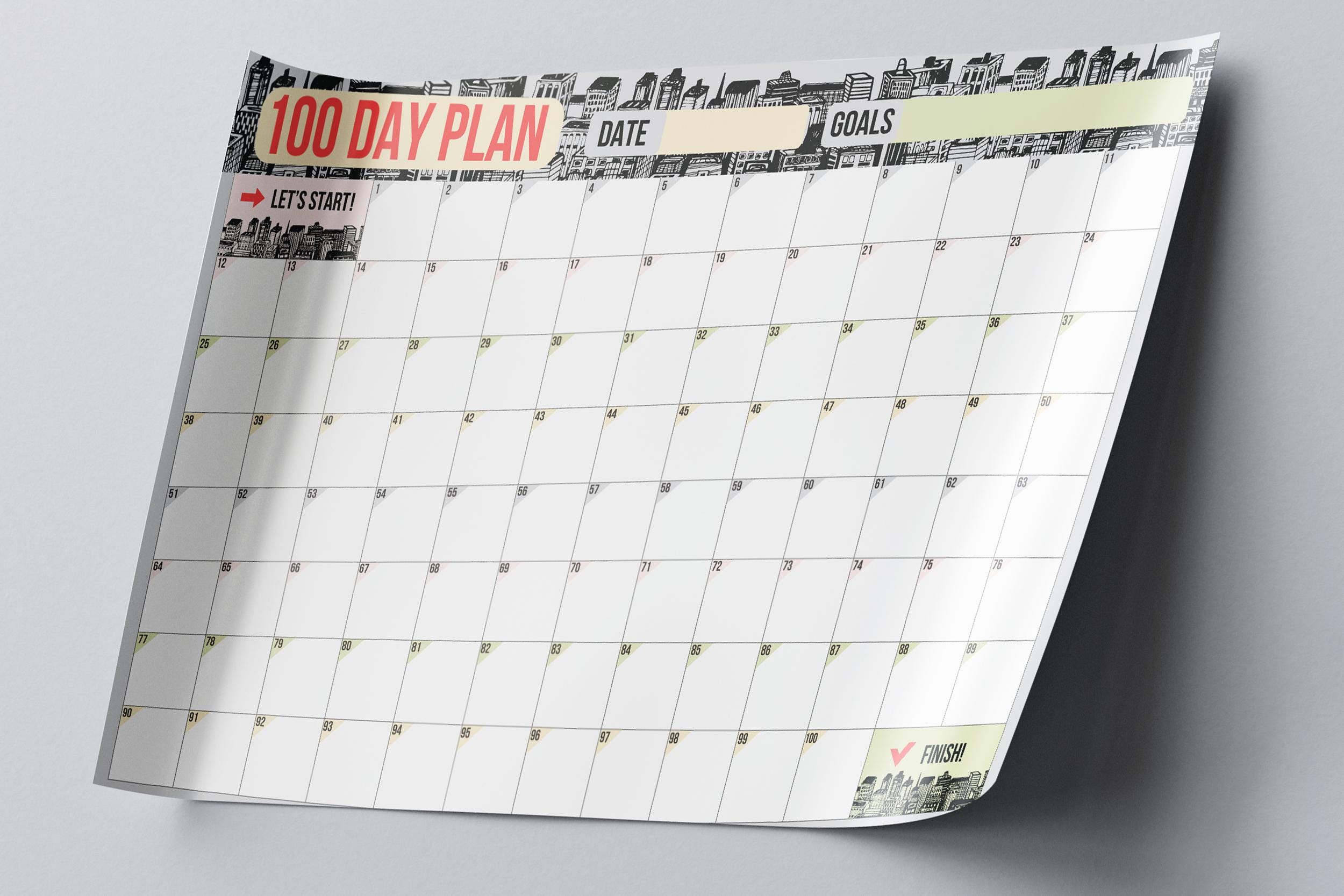 100 Day Challenge Planner Printable Schedule Habit Tracker, Retro Urban ...