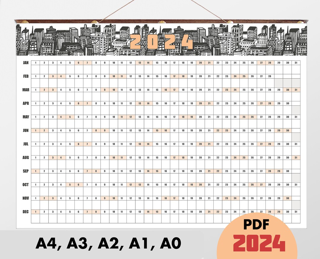 2024 Urban Large Wall Planner Calendar Printable PDF Vintage Yearly ...