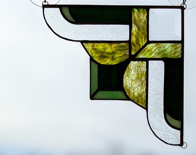 Traditional Stained Glass Corner Panel Greens Etsy