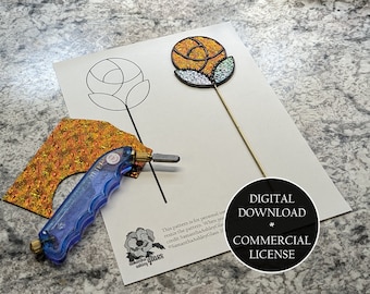Kommerzielle Lizenz - DIGITAL DOWNLOAD - Jugendstil Stained Glass Rose Planter Stake Pattern