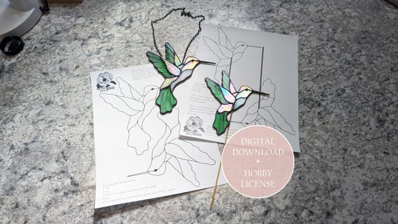 Hobby License - DIGITAL DOWNLOAD - Hummingbird Stained Glass Planter Stake and Suncatcher