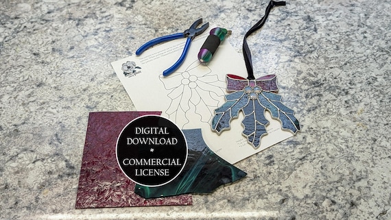 Commercial License - DIGITAL DOWNLOAD - Stained Glass Holiday Holly Pattern