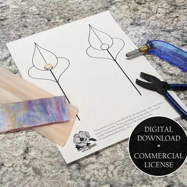 Commercial License - DIGITAL DOWNLOAD - Art Nouveau Design Stained Glass Planter Stake