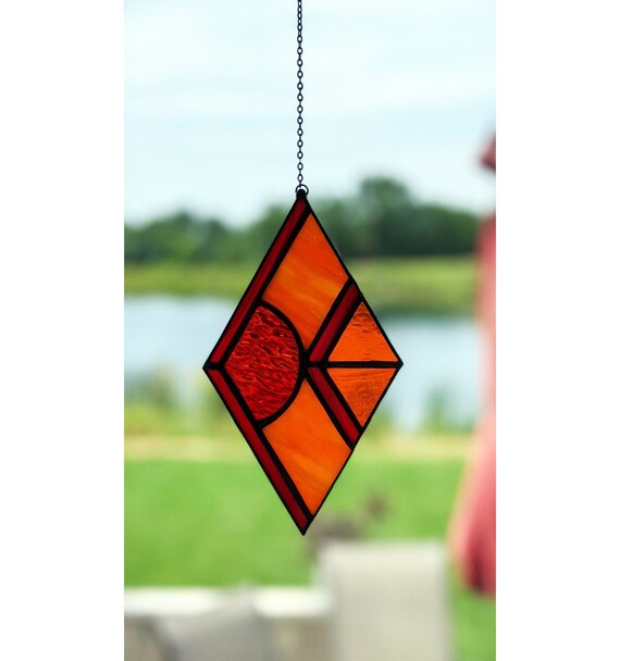 Modern Stained Glass Suncatcher Series 1 Red & Orange Etsy