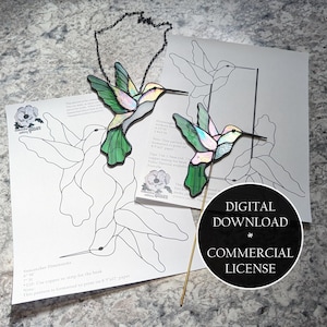 Commercial License - DIGITAL DOWNLOAD - Hummingbird Stained Glass Planter Stake and Suncatcher
