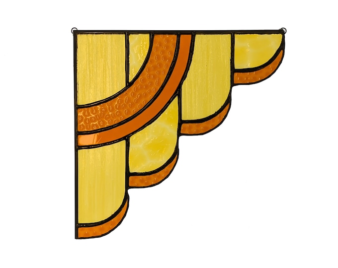 Art Deco Stained Glass Corner Panel Yellow Orange Etsy