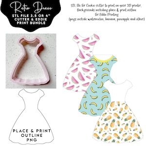 Retro Dress Cookie Cutter STL File 3.5 and 4&quot; sizes with Pngs