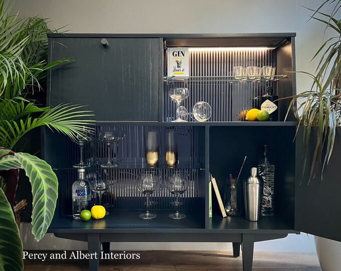 Dark Grey Mid Century Modern Cocktail Cabinet