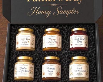 Father’s Day Gift Honey Sampler, Dad Gift Box Set Gourmet Honey, Unique Food Gift w/ Personalized Messages of Thanks, Love and Appreciation