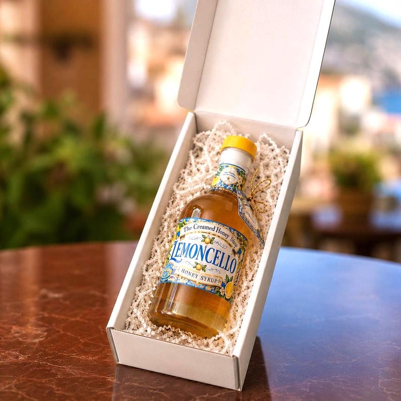 Italian Lemon Mocktail Syrup Gift Box with Pure Honey Mixer for Spritzes, Prosecco Cocktails and Sparkling . Limoncello Drink Mixer Gift with Pure Honey, No Added Sugar, Beautifully Packaged for Brunch and Hostess Gifts