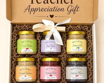 Honey Sampler Gift Box Set 6 Mini Creamed Honey Jars for Tea Lovers Teacher Thank You Gifts for High Tea Party Favors for Honey Lovers