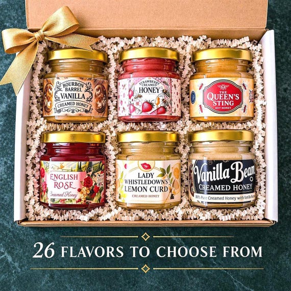 Honey Sampler Gift Set - Choose 6 Gourmet Honey Flavors for a Honey Flight Tasting Gift Box, Tea Lover Mothers Day Gift for Mom and Tea Time