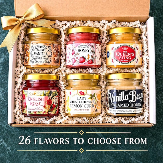 Honey Sampler Gift Set of 3 from 26 Flavors Tea Lover Gift Box Flavored Creamed Honey Gift Tea Party Favor Birthday Present Sweet Thank You