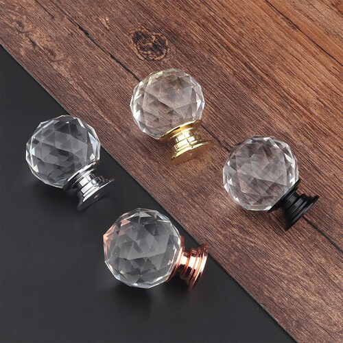 1.2 Glass Crystal Ball Knobs Drawer Pulls Wardrobe Wine Etsy