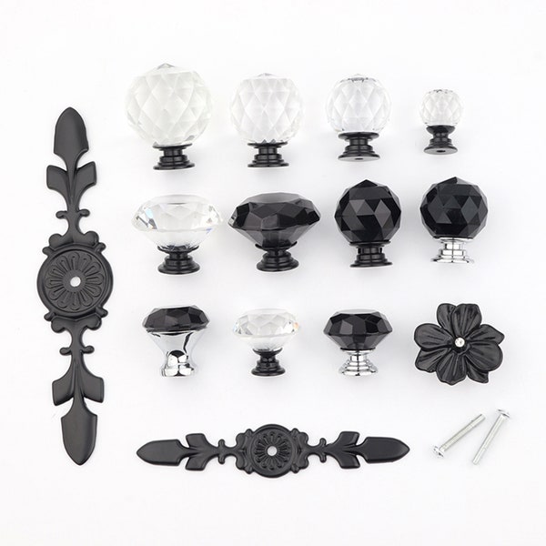 0.8" 1.2" 1.4" 1.5" Black Crystal Knob  Drawer knobs Pulls Cabinet Door Pulls Knobs  Dresser Pulls Knobs Glass Knobs 20 30 35 40mmD093