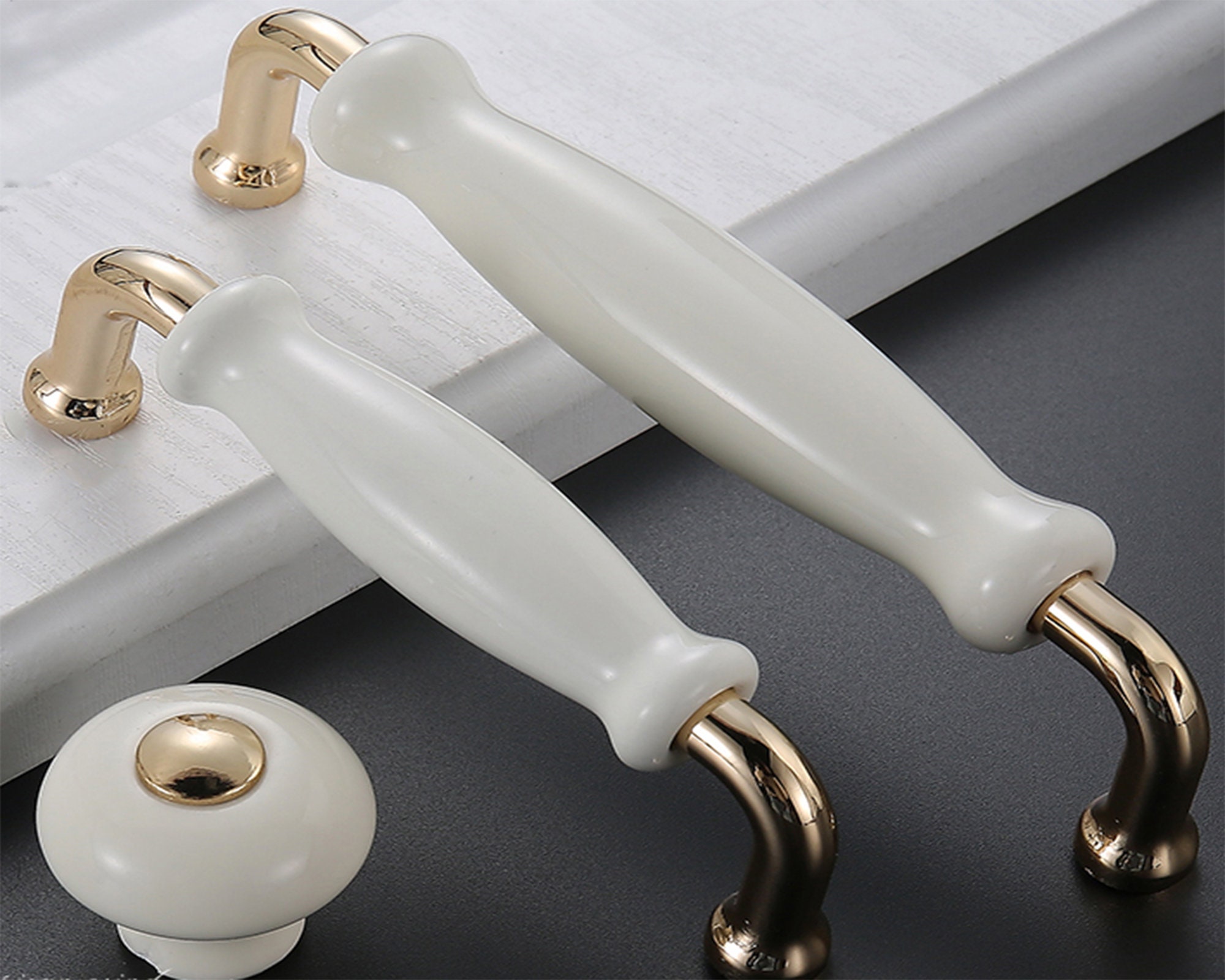 1.2 3.8 5 White Gold Ceramic Handle Etsy