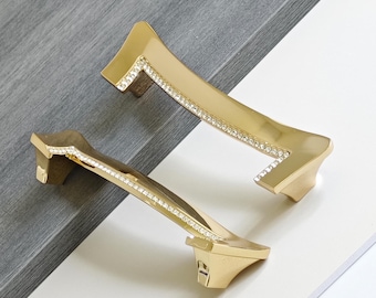 Uchwyt do szafki z kryształową wkładką: polerowany złoty lub srebrny uchwyt do szuflady d036