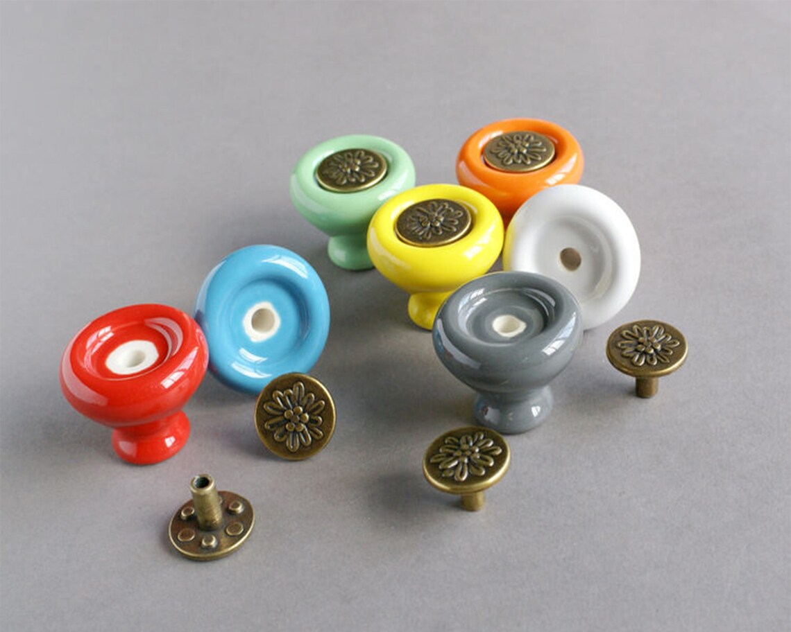 1.5 Colorful Ceramic Round Drawer Knobs Drawer Knob Etsy
