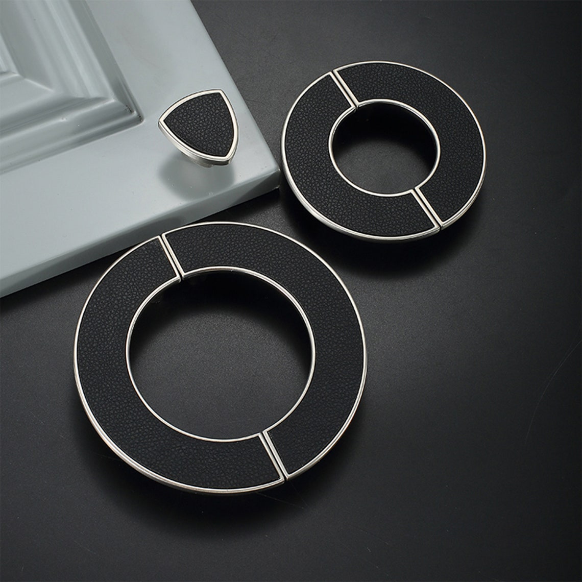 2.5 3.75 Black Leather Pulls Handles Etsy