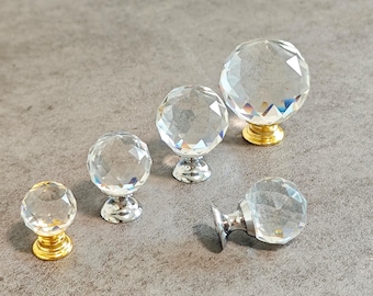 Clear Crystal Glass Cabinet Knob: Polished Gold/Chrome Drawer Pull